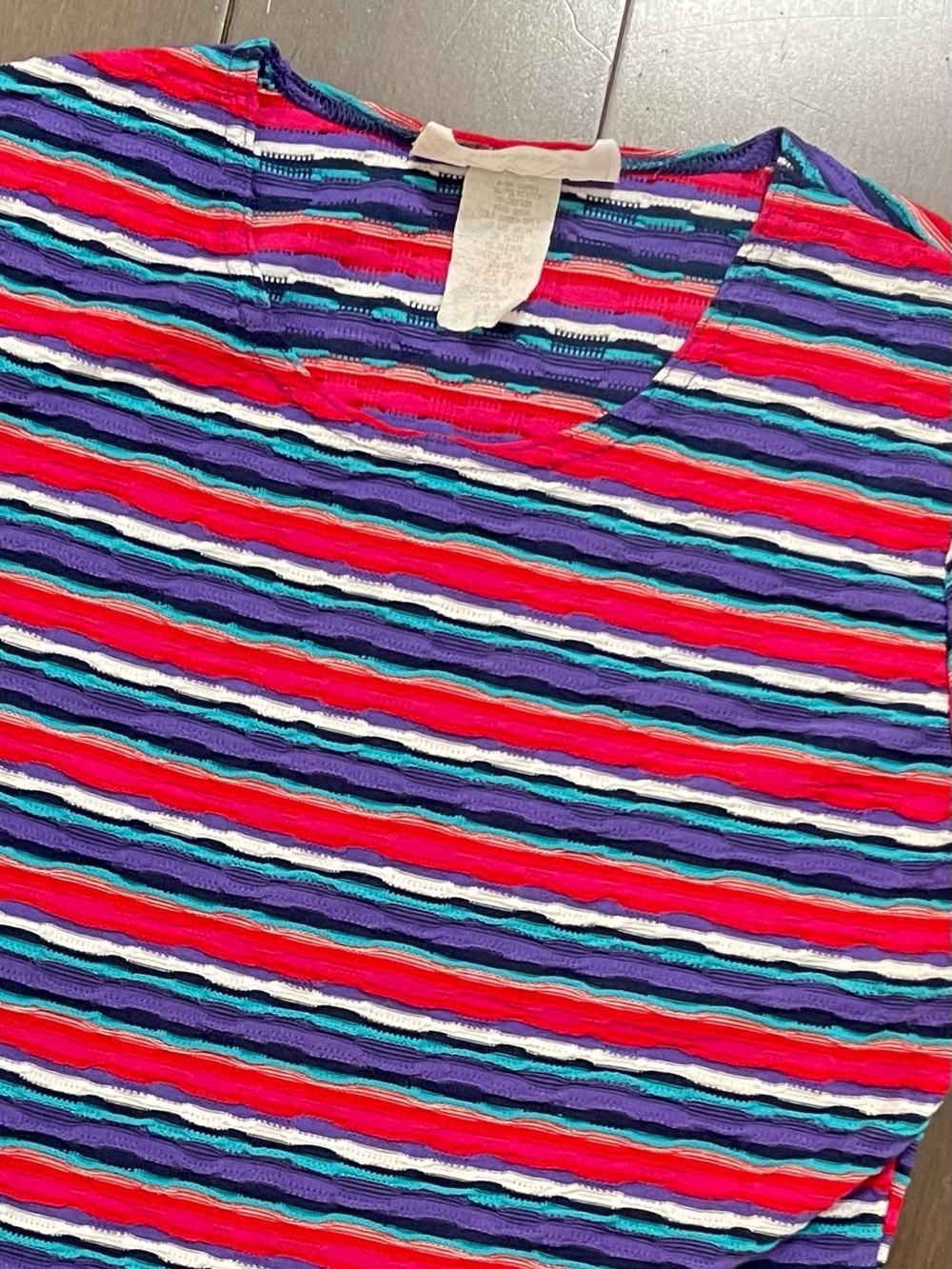 Women’s 90’s Retro Striped Short-Sleeve Tee in Red, Blue, Purple and White